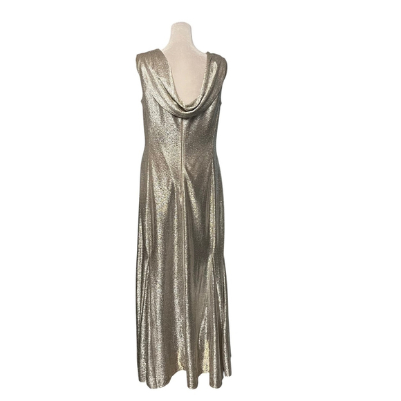 Tahari Silver Metallic Drape Neck Gown Size 12 - Picture 6 of 8